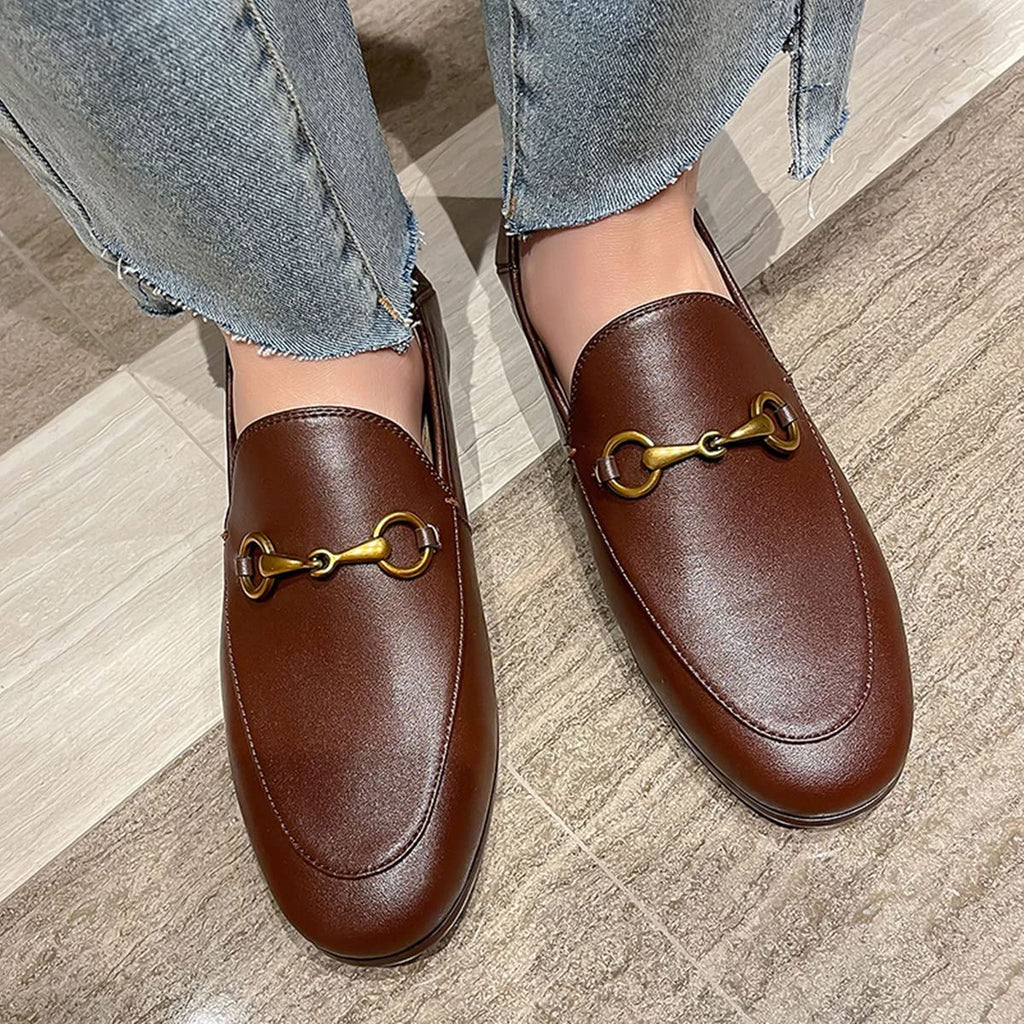 Vertundy Women's Loafers Flats Leather Pointed Toe Work Slip On Mules