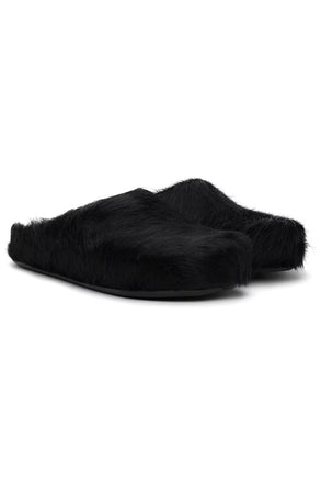 Vertundy Women's Fur Mules Slip On Real Fur Slides Flat Round Toe Platform Fuzzy Clogs Shoes