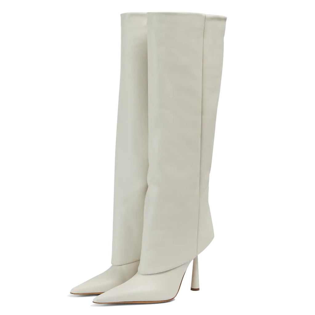 Vertundy Women's Fold Over Boots - Pointed Toe Stiletto Heel Slip On Knee High Boot Fashion Sexy Dress Boot