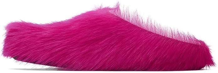 Vertundy Women's Fur Mules Slip On Real Fur Slides Flat Round Toe Platform Fuzzy Clogs Shoes
