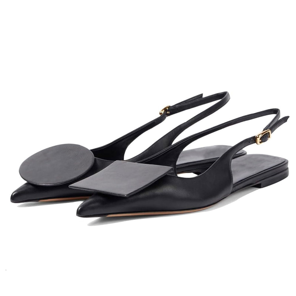 Vertundy Women's Slingback Flats Pointed Toe Flats for Women Low Heel Pumps Ankle Strap Sandals Circle Square Decorative Fashion Design Shoes