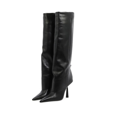 Vertundy Women's Fold Over Boots - Pointed Toe Stiletto Heel Slip On Knee High Boot Fashion Sexy Dress Boot