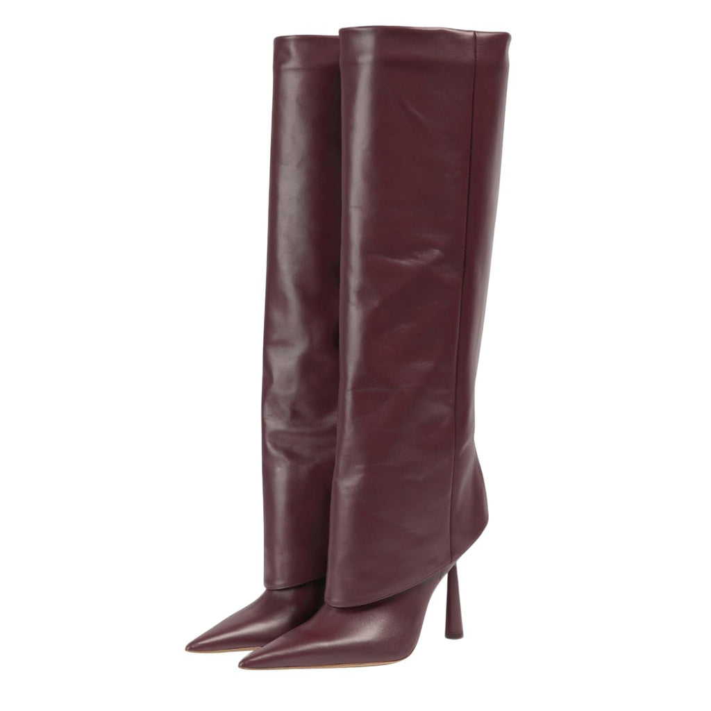 Vertundy Women's Fold Over Boots - Pointed Toe Stiletto Heel Slip On Knee High Boot Fashion Sexy Dress Boot