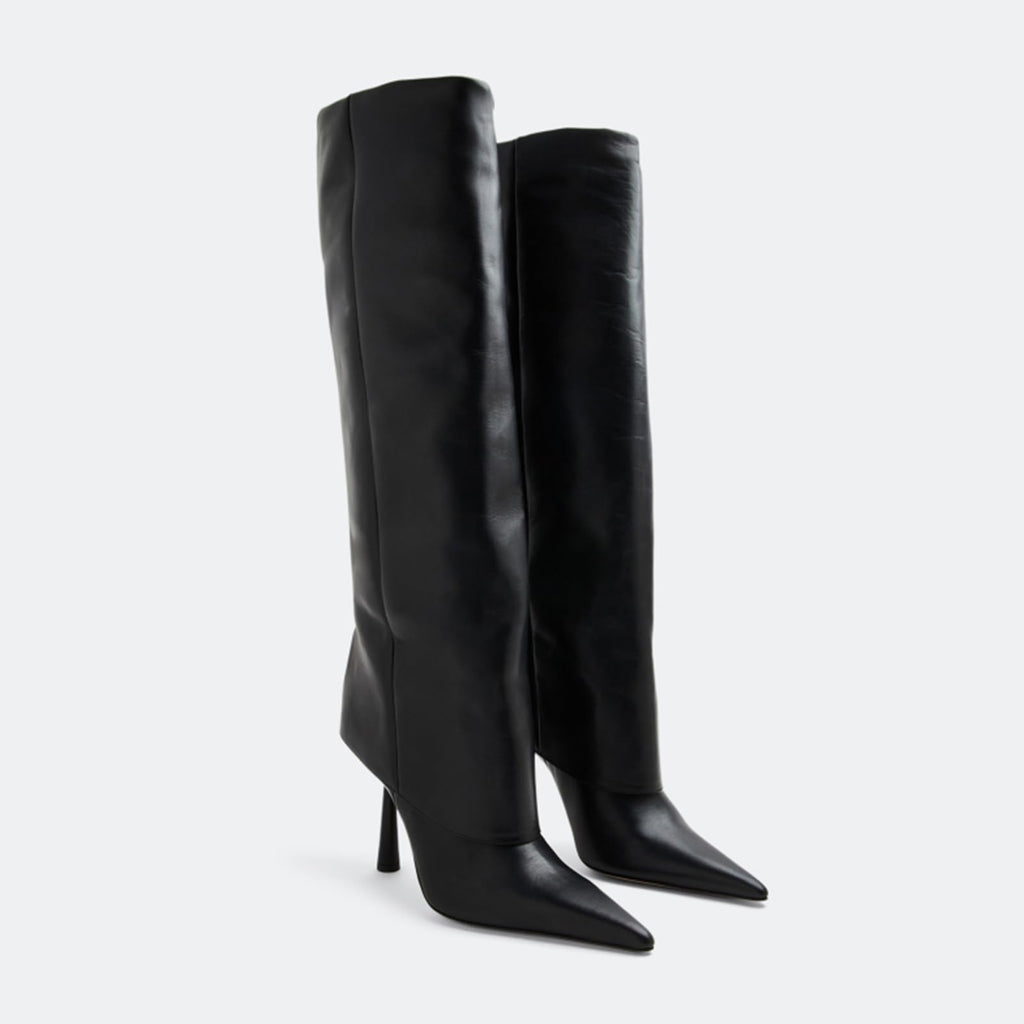 Vertundy Women's Fold Over Boots - Pointed Toe Stiletto Heel Slip On Knee High Boot Fashion Sexy Dress Boot