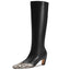Beauty Cry Snakeskin Knee High Boots for Women Kitten Heel Tall Boots Square Toe Fashion Sexy Boots