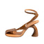 Vertundy Women's Flip Flop Heels High Heeled Sandals Leather Chunky Square Toe Adjustable Ankle Strap Buckle Thong Heeled Sandals