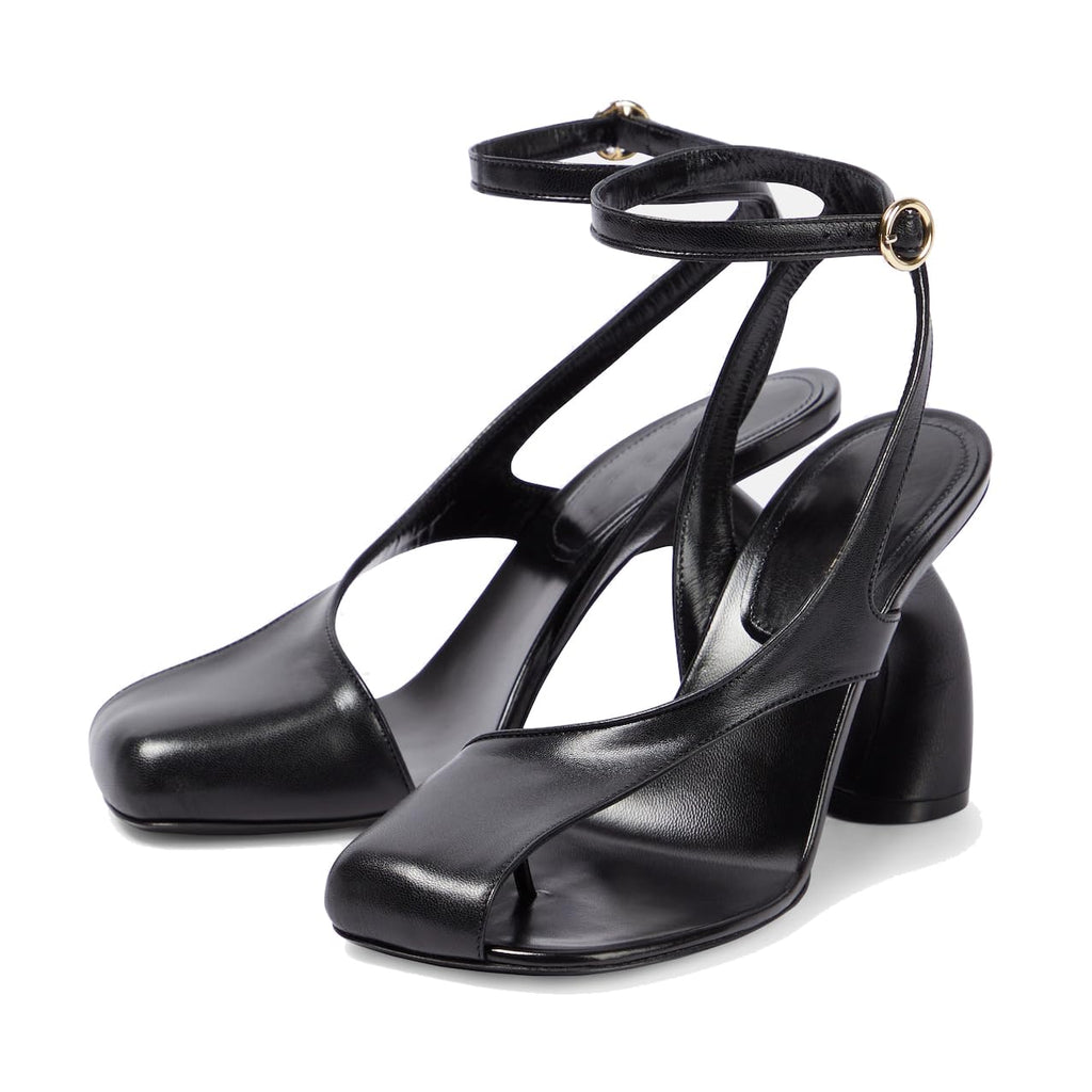 Vertundy Women's Flip Flop Heels High Heeled Sandals Leather Chunky Square Toe Adjustable Ankle Strap Buckle Thong Heeled Sandals
