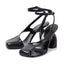 Vertundy Women's Flip Flop Heels High Heeled Sandals Leather Chunky Square Toe Adjustable Ankle Strap Buckle Thong Heeled Sandals
