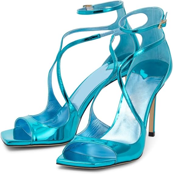 Vertundy Women's Stiletto Heeled Sandals - Ankle Strap Square Toe High Stiletto Heels Strappy Dress Shoes for Lady Party Dressy Summer Sexy
