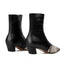 Vertundy Women's Ankle Boots Square Toe Booties Low Kitten Block Chunky Heel Snakeskin Patchwork Leather Chelsea Boots