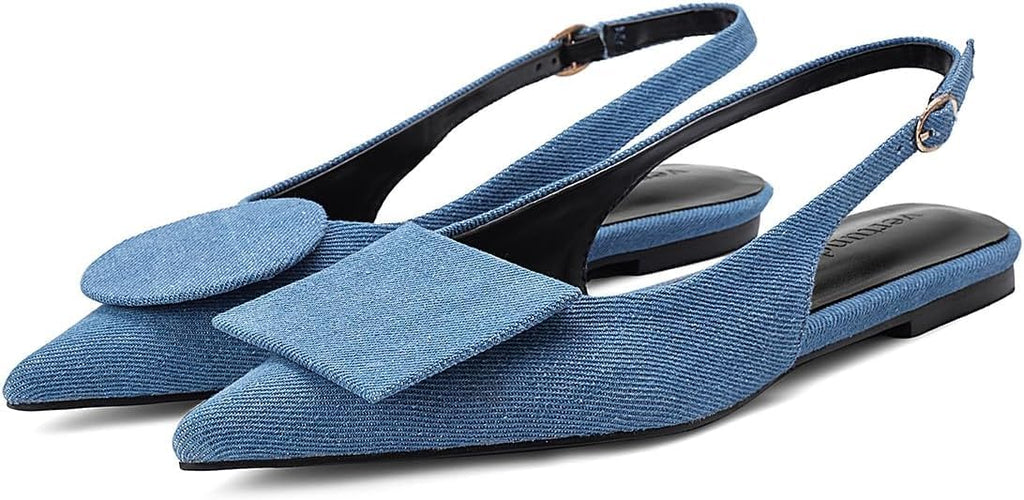 Vertundy Women's Slingback Flats Pointed Toe Flats for Women Low Heel Pumps Ankle Strap Sandals Circle Square Decorative Fashion Design Shoes