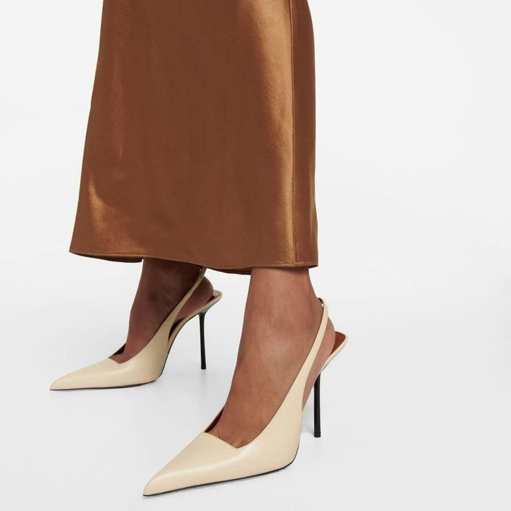 Vertundy Womens Stiletto Slingback Pointed Toe Leather High Heels