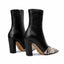 Vertundy Women's Ankle Boots Square Toe Booties High Block Chunky Heel Snakeskin Patchwork Leather Chelsea Boots