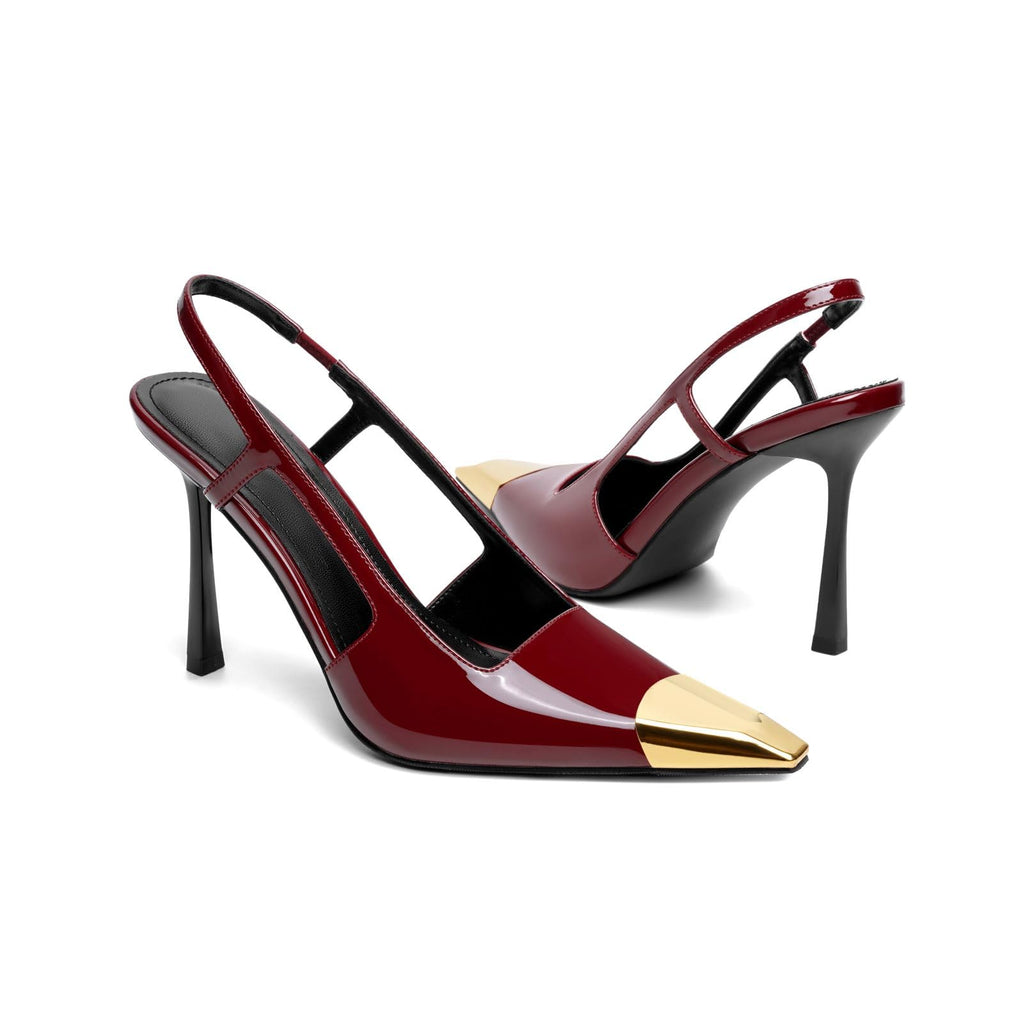 Vertundy Slingback Heels for Women Metal Pointed Toe Stiletto High Heel Pumps Slip On Shoes Geometric Heel