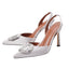 Vertundy Women's Rhinestone Slingback Pumps Pointed Toe Satin Crystal Stiletto High Heels Sandals Party Wedding Bride Pump Dress Shoes