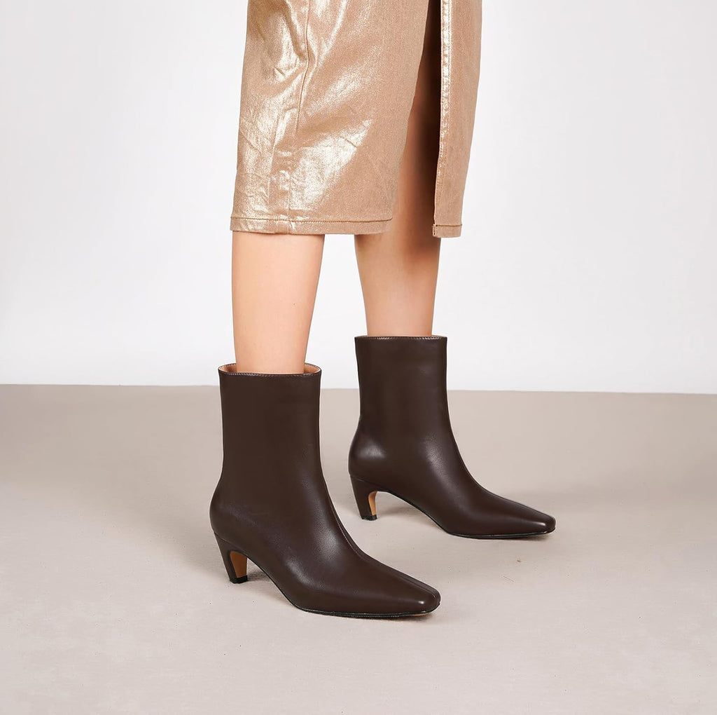 Beauty Cry Women's Booties Kitten Low Heel Square Toe Ankle Boots