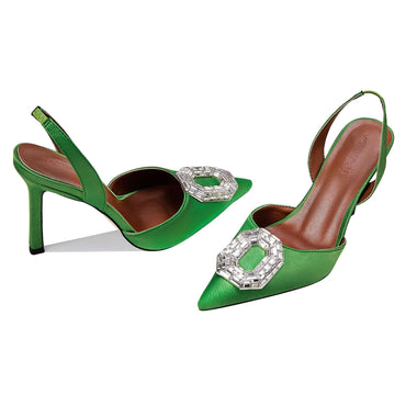 Vertundy Women's Rhinestone Slingback Pumps Pointed Toe Satin Crystal Stiletto High Heels Sandals Party Wedding Bride Pump Dress Shoes