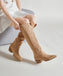 Vertundy Knee High Cowboy Boots For Women Pointed Toe Cowgirl Low Chunky Heel Western Boots