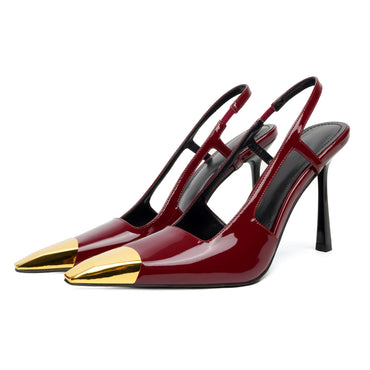 Vertundy Slingback Heels for Women Metal Pointed Toe Stiletto High Heel Pumps Slip On Shoes Geometric Heel