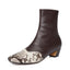 Vertundy Women's Ankle Boots Square Toe Booties Low Kitten Block Chunky Heel Snakeskin Patchwork Leather Chelsea Boots