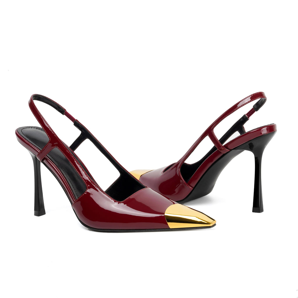 Vertundy Slingback Heels for Women Metal Pointed Toe Stiletto High Heel Pumps Slip On Shoes Geometric Heel