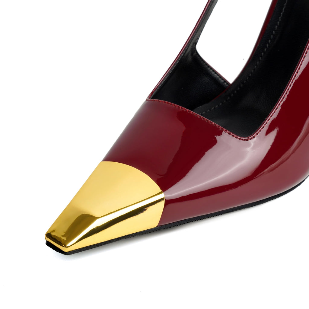 Vertundy Slingback Heels for Women Metal Pointed Toe Stiletto High Heel Pumps Slip On Shoes Geometric Heel