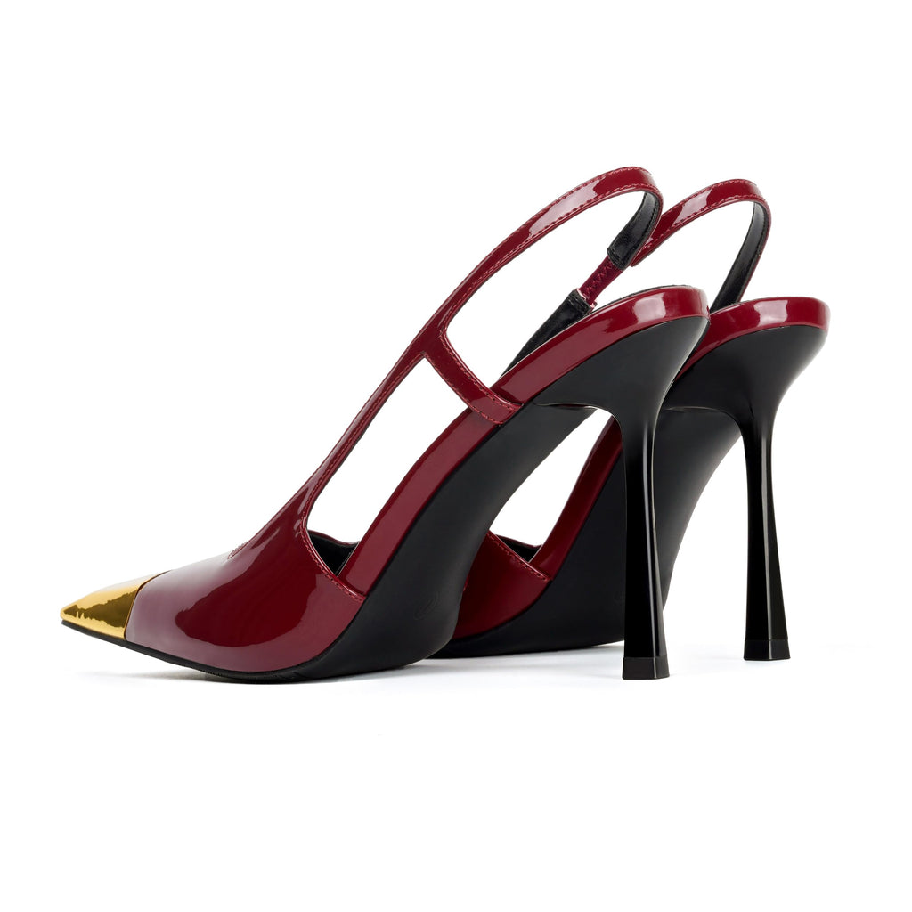 Vertundy Slingback Heels for Women Metal Pointed Toe Stiletto High Heel Pumps Slip On Shoes Geometric Heel