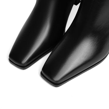 Vertundy Womens Kitten Heel Boots Square Toe Low Heel Leather Knee High Boots