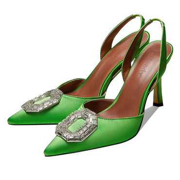 Vertundy Women's Rhinestone Slingback Pumps Pointed Toe Satin Crystal Stiletto High Heels Sandals Party Wedding Bride Pump Dress Shoes