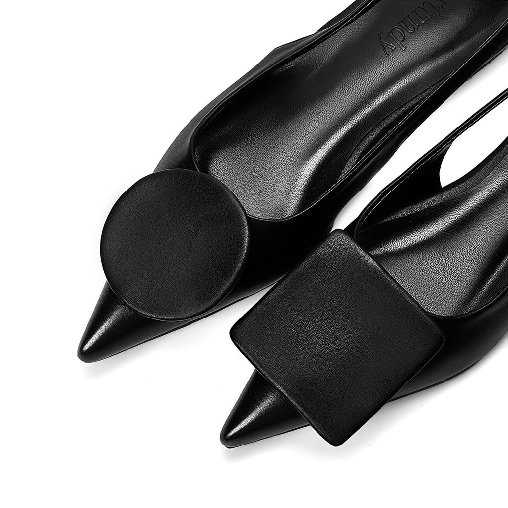Vertundy Women's Slingback Flats Pointed Toe Flats for Women Low Heel Pumps Ankle Strap Sandals Circle Square Decorative Fashion Design Shoes