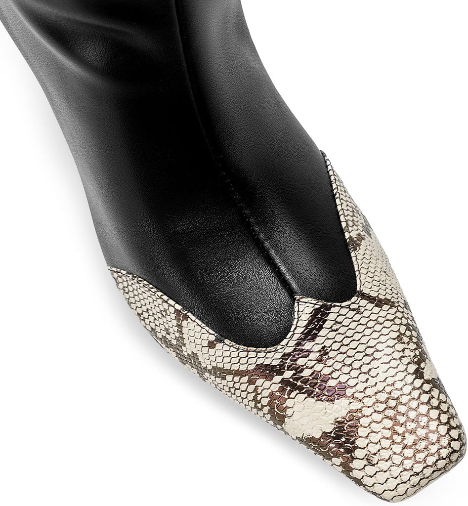 Beauty Cry Snakeskin Knee High Boots for Women Kitten Heel Tall Boots Square Toe Fashion Sexy Boots