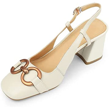 Women's Slingback Square Toe Chunky High Heels Sandals Ankle Buckle Dress Summer Pumps