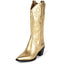 Western Cowboy Boots, Metallic Mid Calf Boots with Embroidered Cowgirl Wide-Calf Combat Boot Pull-on Knee High