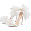 Vertundy Women's Stiletto High Heeled Sandals with Asymmetric Lace Mesh Bows Knot Decoration Open Toe Ankle Strap Single Band Strap Heels Sexy Dress Wedding Party Shoes For Ladies 3.14 IN