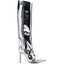 Women's Knee High Boots Sexy Pointed Toe Stiletto Heel Boot Metallic Leather Zipper Booties Dress Shoes