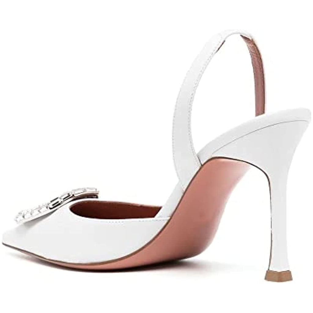 Rhinestone High Heels Satin Slingback Pumps Pointed Wedding Dress Stilettos