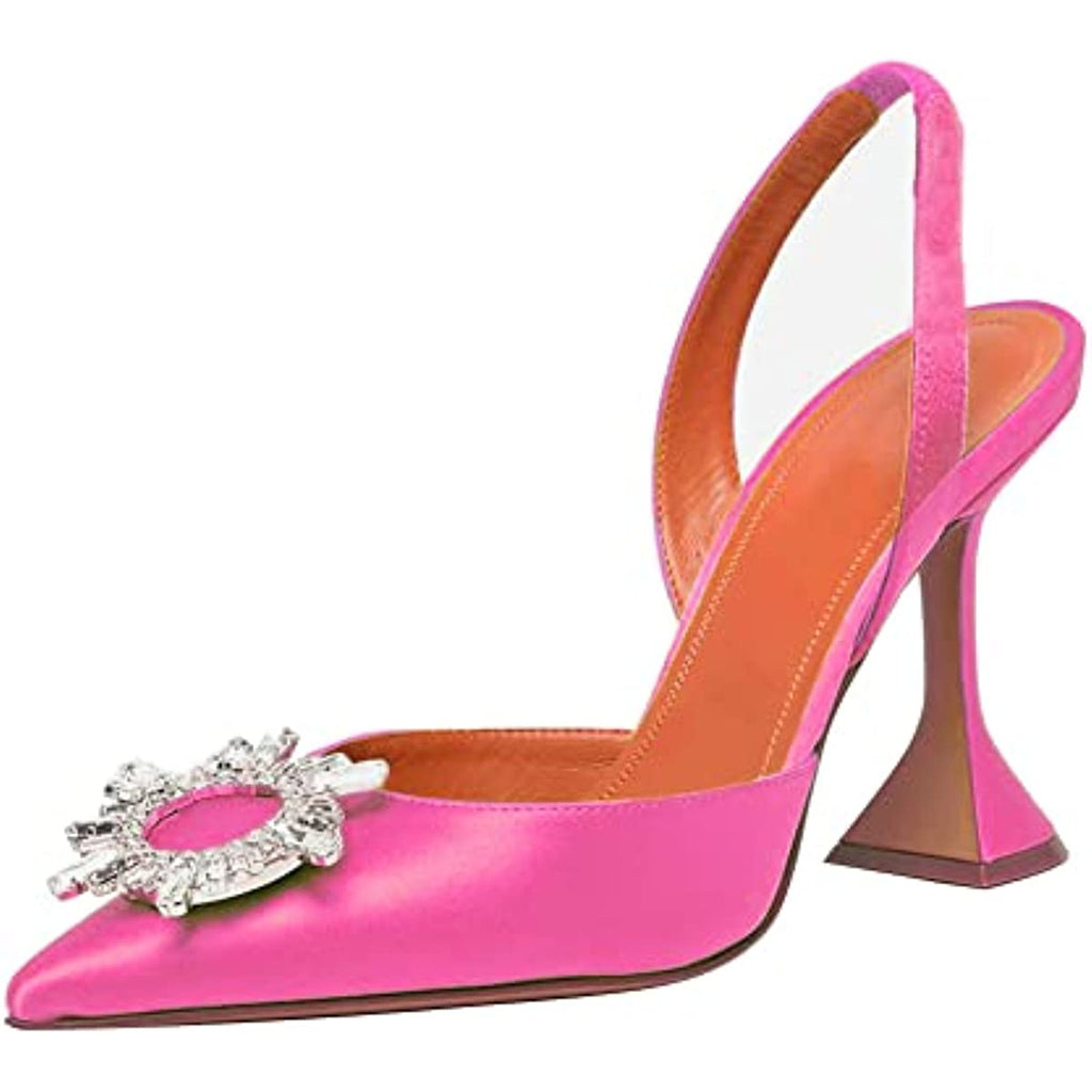 Women's High Heel Pumps Backless Slip-on Stilettos Rhinestone Sandals Satin Slingback Pump Shoes