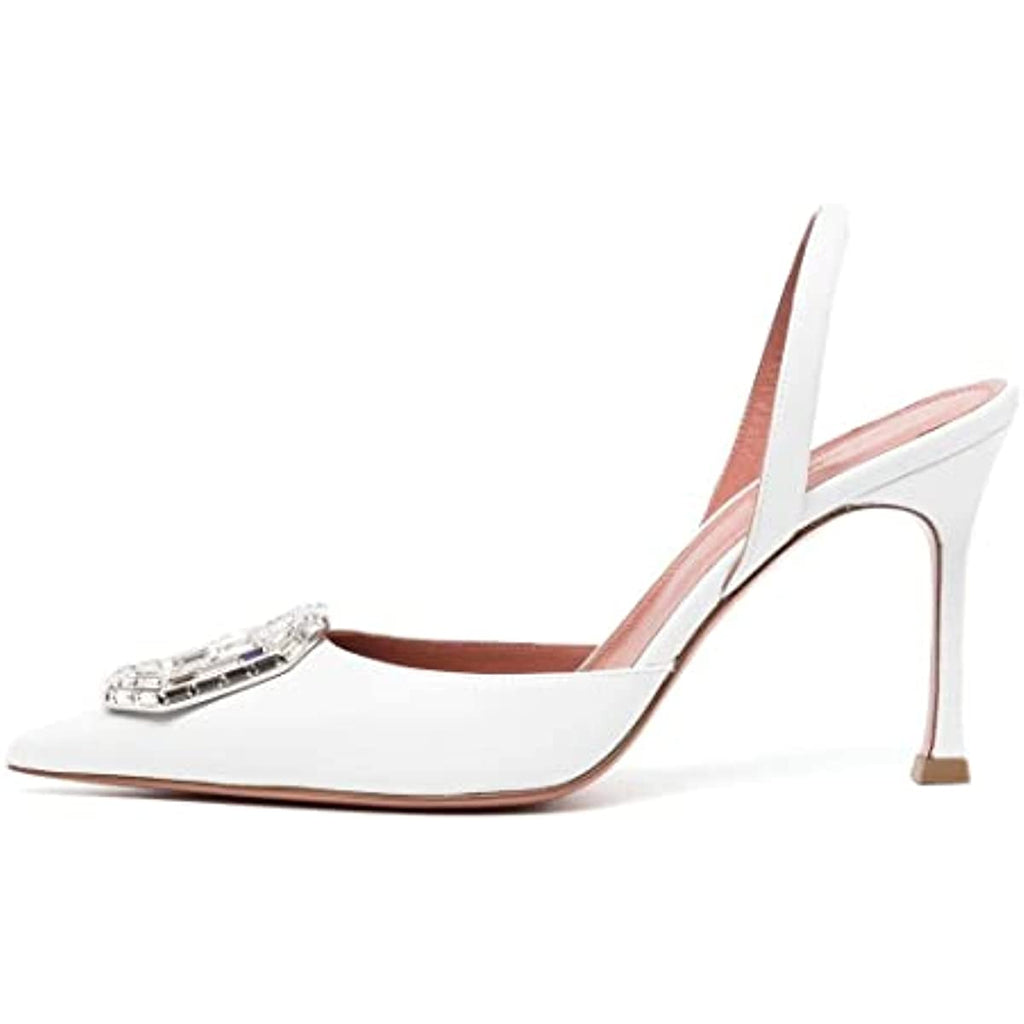 Rhinestone High Heels Satin Slingback Pumps Pointed Wedding Dress Stilettos