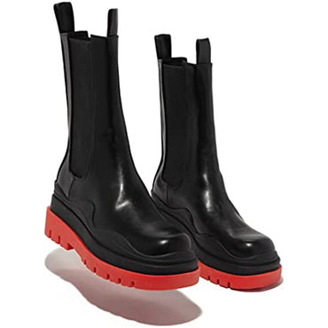 Women's Chelsea Ankle Boots Slip On Mid Calf Chunky Platform Comfortable Pull-on Booties