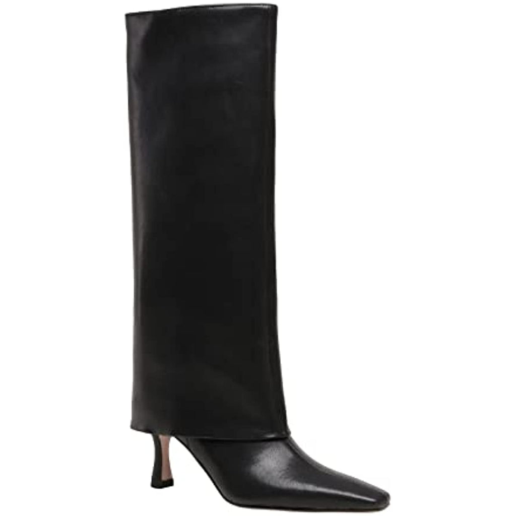 Fold Over Knee High Boots Leather Stiletto Heel Long Boot Riding Booties