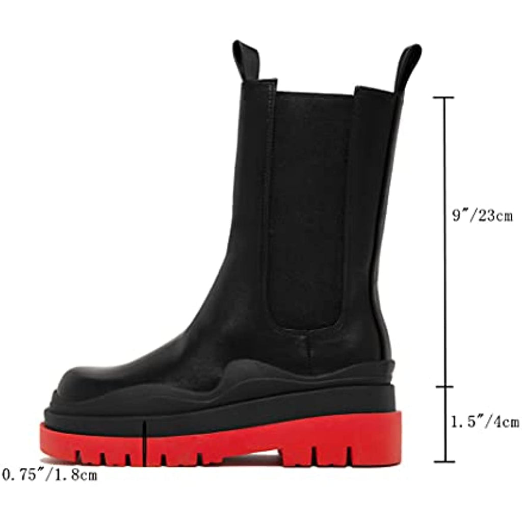 Women's Chelsea Ankle Boots Slip On Mid Calf Chunky Platform Comfortable Pull-on Booties
