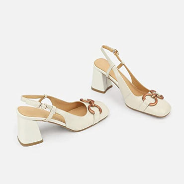 Women's Slingback Square Toe Chunky High Heels Sandals Ankle Buckle Dress Summer Pumps