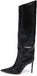 Women's Knee High Boots Sexy Pointed Toe Stiletto Heel Boot Metallic Leather Zipper Booties Dress Shoes