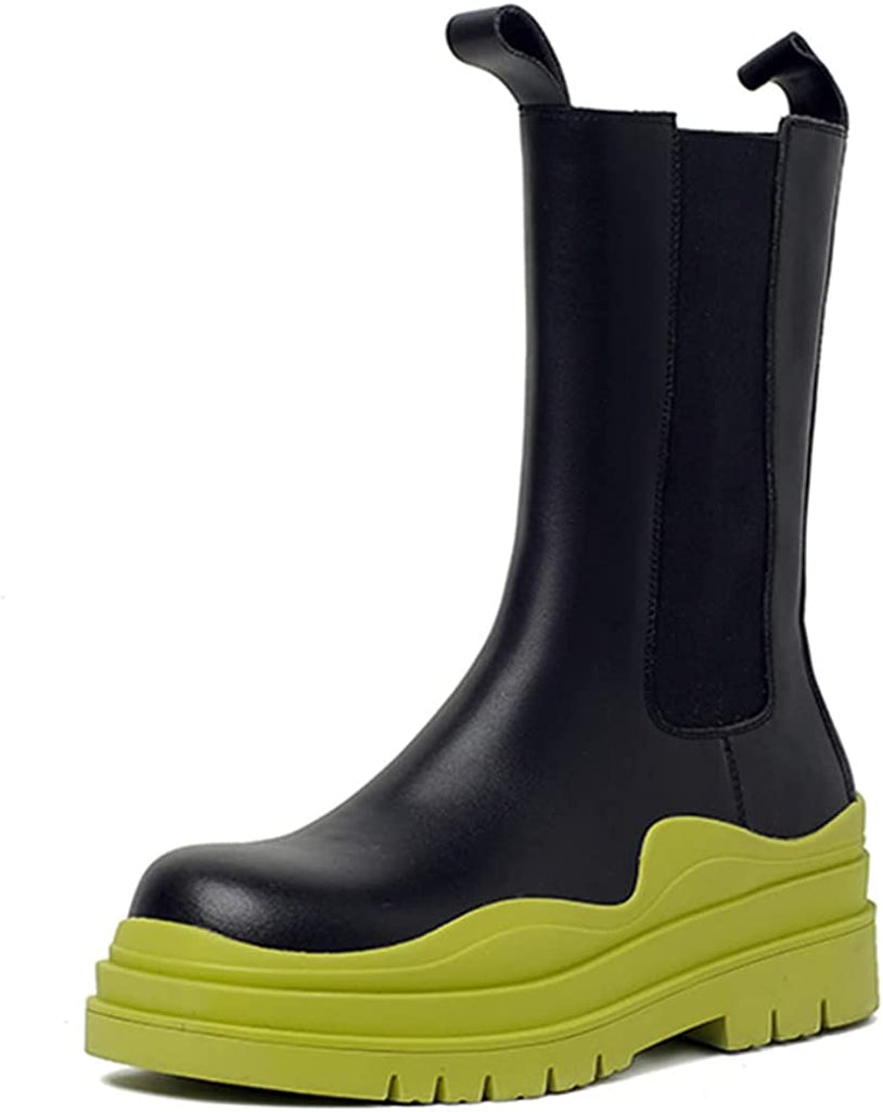 Women's Chelsea Ankle Boots Slip On Mid Calf Chunky Platform Comfortable Pull-on Booties