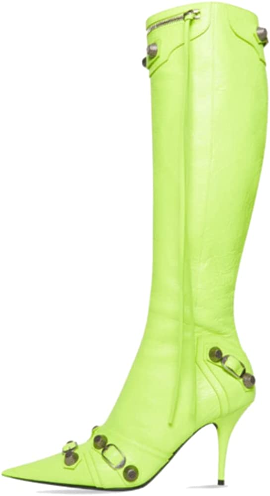 Vertundy Women’s Knee High Boots - Pointed Toe Stiletto Heel Zipper Long Boot Rivet Slim Tassel Dress Boot for Lady Wide Calf Sexy