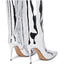 Women's Knee High Boots Sexy Pointed Toe Stiletto Heel Boot Metallic Leather Zipper Booties Dress Shoes