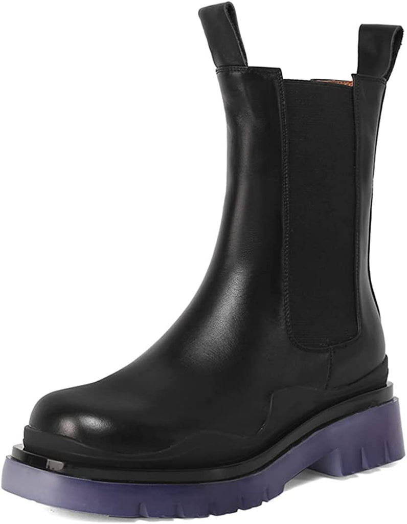 Women's Chelsea Ankle Boots Slip On Mid Calf Chunky Platform Comfortable Pull-on Booties