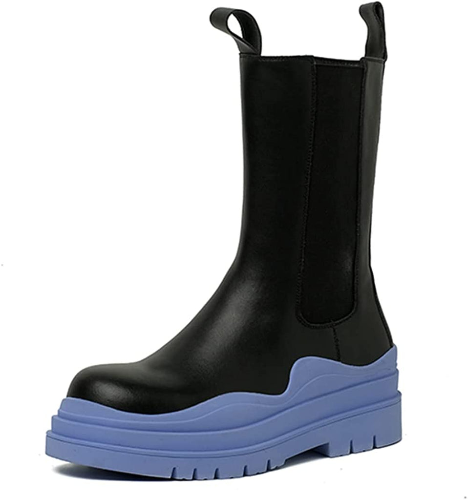 Women's Chelsea Ankle Boots Slip On Mid Calf Chunky Platform Comfortable Pull-on Booties