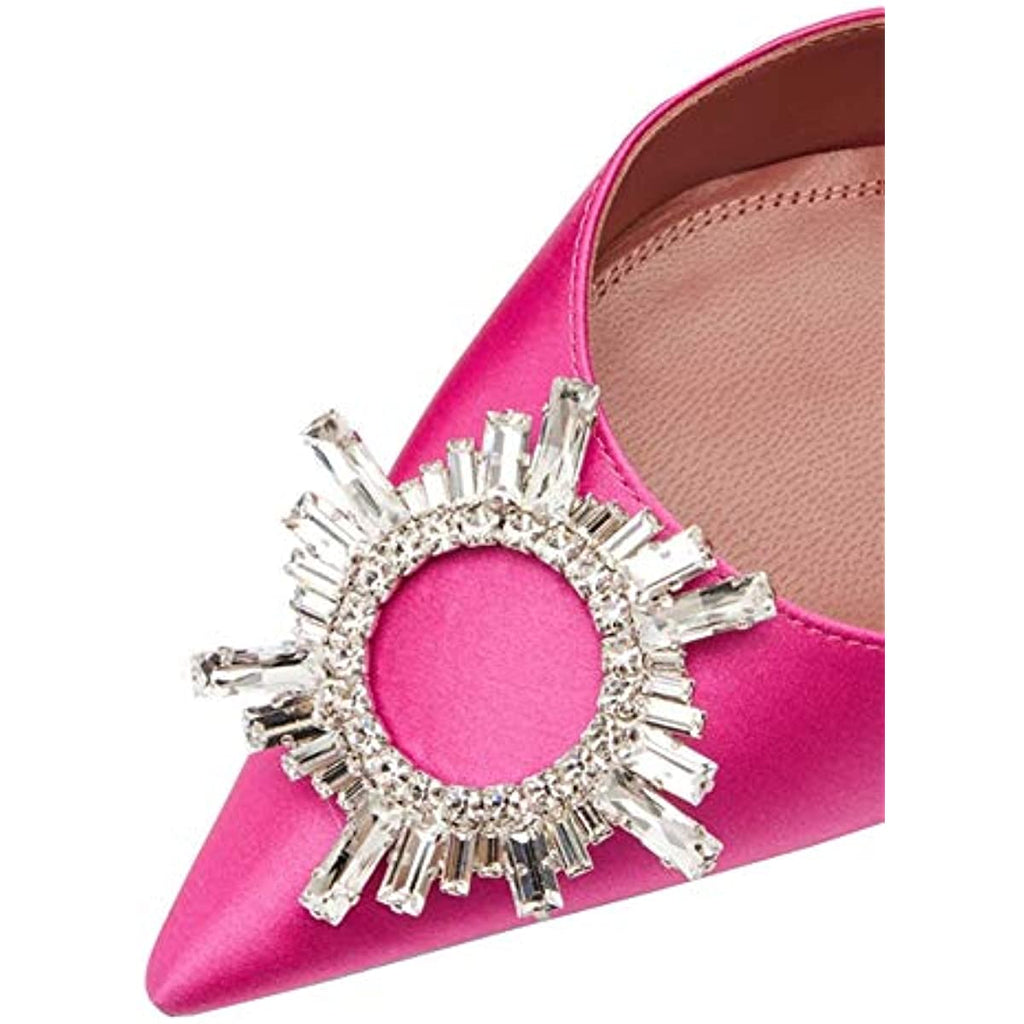 Women's High Heel Pumps Backless Slip-on Stilettos Rhinestone Sandals Satin Slingback Pump Shoes