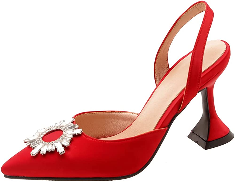 Women's High Heel Pumps Backless Slip-on Stilettos Rhinestone Sandals Satin Slingback Pump Shoes